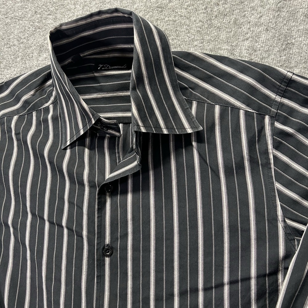 7 Diamonds Shirt Mens Small Black White Cotton Stripe Button Dress Casual